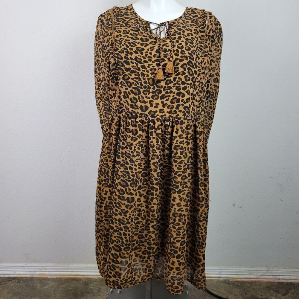 Time and Tru Leopard Print Baby Doll Lined Dress